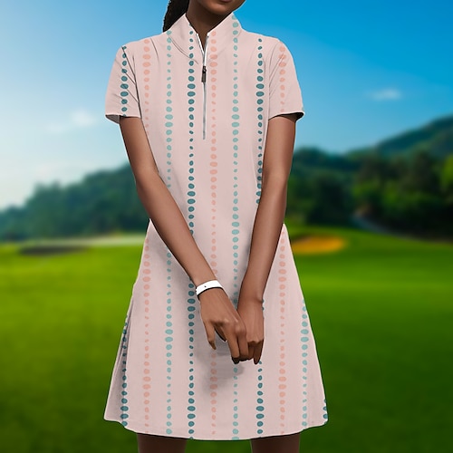 

Damen Tenniskleid Golfkleid Atmungsaktiv Schnelltrocknend Feuchtigkeitsableitung Kurzarm Kleider Golfbekleidung Regular Fit Zip Streifen Sommer Tennis Golfspiel Pickleball