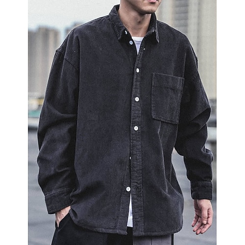  Per uomo Camicia di Velluto a Coste Giacca camicia Sopracamicia Semplice All'aperto Quotidiano Nero Caffè Grigio Manica Lunga Bavero Primavera & Autunno Abbigliamento Tasca