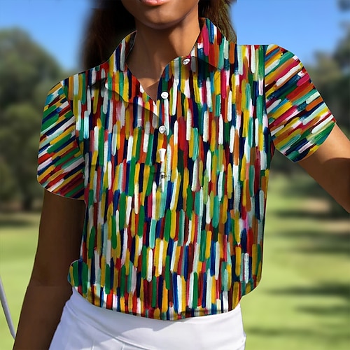 

Mujer Camisas de polo Camiseta de golf Polo con botones Transpirable Secado rápido Dispersor de humedad Manga Corta Ropa de golf ropa de golf Ajuste regular Rayas Verano Tenis Golf pepinillo