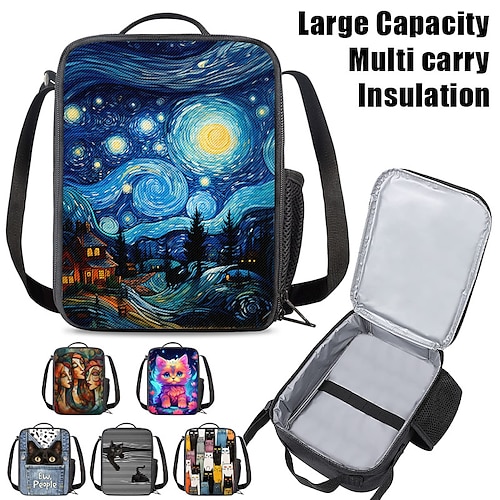 

Men's Women's Crossbody Bag Lunch Bag Polyester Outdoor Holiday Zipper Print Insulated Large Capacity Lightweight Cat 3D Black Purple Green