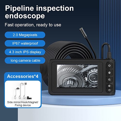 

Boroscópio digital de câmera de endoscópio industrial com câmera de inspeção de 2mp e 4,3 polegadas 1/5/10m luz led portátil à prova d'água cabo semi-rígido esgoto reparo de carro 20-100