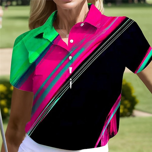 

Women's Polo Shirt Golf Shirt Button Up Polo Breathable Quick Dry Moisture Wicking Short Sleeve Golf Apparel Golf Clothes Regular Fit Geometry Summer Tennis Golf Pickleball