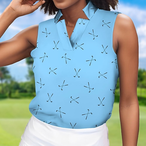 

Damen poloshirt Golfhemd Atmungsaktiv Schnelltrocknend Feuchtigkeitsableitung Ärmellos Golfbekleidung Golfkleidung Regular Fit V-Ausschnitt Bedruckt Sommer Tennis Golfspiel Pickleball