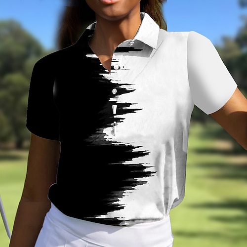 

Damen poloshirt Golfhemd Geknöpftes Poloshirt Atmungsaktiv Schnelltrocknend Feuchtigkeitsableitung Kurzarm Golfbekleidung Golfkleidung Regular Fit Farbblock Sommer Tennis Golfspiel Pickleball