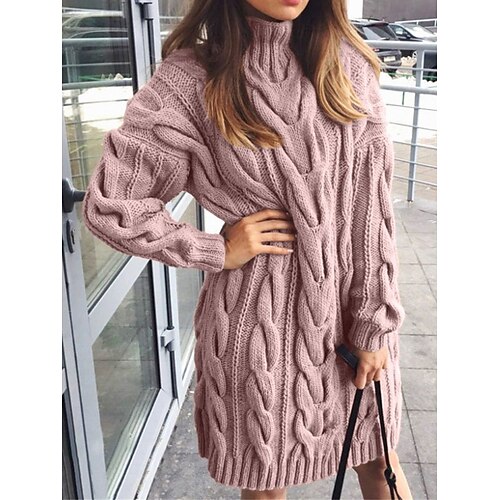 

Mulheres Vestido de moletom Saltador Cabo Tricotar Túnica Superdimensionado Entrançado Côr Sólida Gola Alta à moda Casual Ao ar livre Diário Outono Inverno Preto Rosa S M L