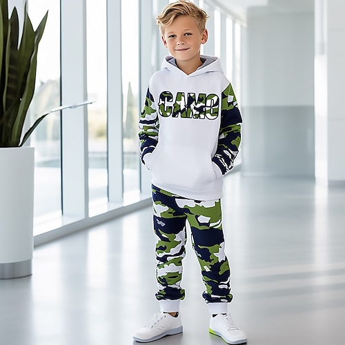 

Boys 3D Graphic Letter Camouflage Hoodie & Pants HoodieSet Clothing Set Long Sleeve 3D Printing Summer Fall Active Fashion Cool Polyester Kids 3-12 Years Outdoor Street Vacation Regular Fit