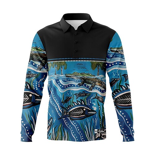 

Hombre Camisa de pesca Polo de pesca Exterior Manga Larga Protección UV Transpirable Secado rápido Ligero Reductor del Sudor Camiseta Primavera Otoño Exterior Pesca Acampada y Senderismo Negro Azul