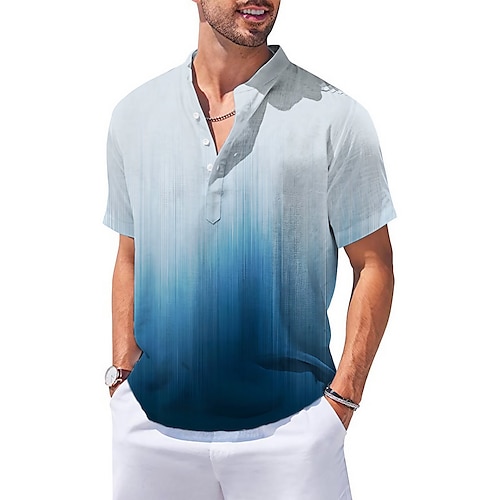 

Homme Chemise Chemise Lin Dégradé Imprimés Photos Mao Jaune Bleu Extérieur Plein Air Manche Courte Imprimer Vêtement Tenue Lin Mode Vêtement de rue Design Décontractées