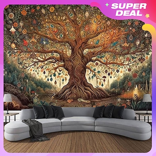 

Tree of Life Hanging Tapestry Sun Moon Wall Art Large Tapestry Mural Decor Photograph Backdrop Blanket Curtain Home Bedroom Living Room Decoration