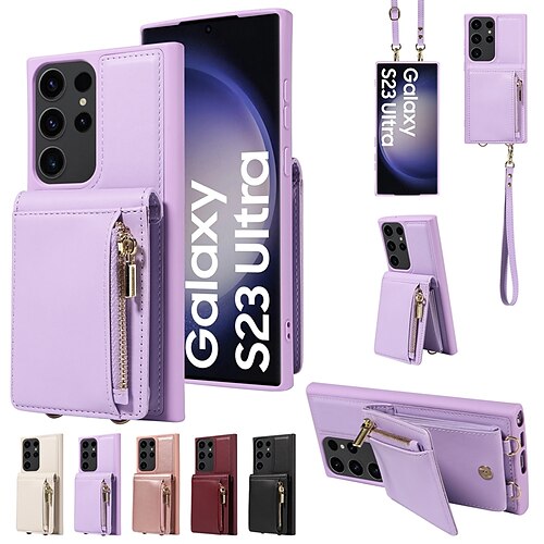 

Handy Hülle Handyhüllen Für Samsung Galaxy S23 Ultra Plus S22 S21 Plus Ultra A13 Handtasche Brieftasche Kartenetui Reisverschluss Anti-Diebstahl mit abnehmbarem Umhängeriemen TPU PU-Leder