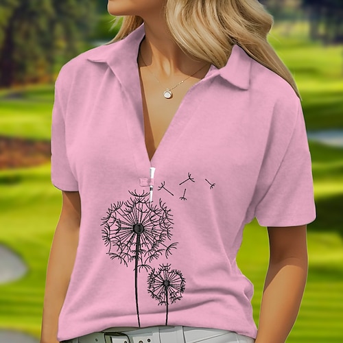 

Mulheres Camisa polo de caminhada Camisa de golfe Respirável Secagem Rápida Pavio Humido Manga Curta Vestuário de golfe Roupas de golfe Normal Em V Floral Verão Tênis Golfe Pickleball