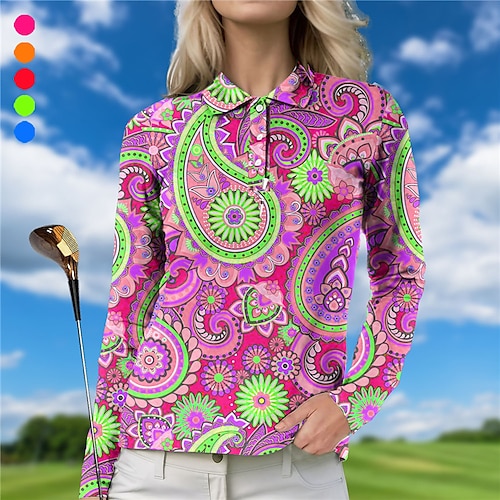 

Mujer Camisas de polo Camiseta de golf Polo con botones Transpirable Secado rápido Dispersor de humedad Manga Larga Ropa de golf ropa de golf Ajuste regular Impreso Primavera Otoño Tenis Golf