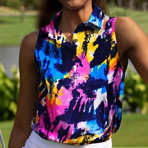 

Women's Polo Shirt Golf Shirt Button Up Polo Breathable Quick Dry Moisture Wicking Sleeveless Golf Apparel Golf Clothes Regular Fit Tie Dye Summer Tennis Golf Pickleball