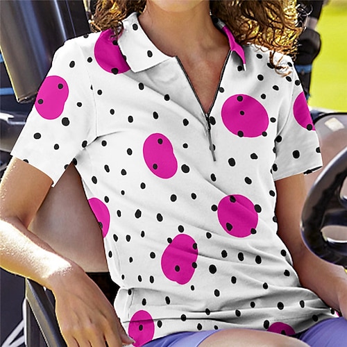 

Women's Polo Shirt Golf Shirt Breathable Quick Dry Moisture Wicking Short Sleeve Golf Apparel Golf Clothes Regular Fit Zipper Polka Dot Summer Tennis Golf Pickleball