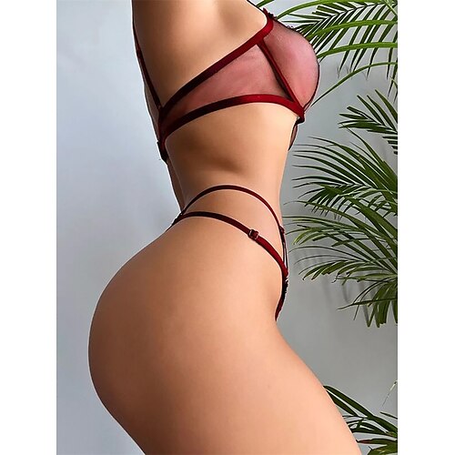 Women's Sexy Bodies Lingerie Set Sets Pure Color Fashion Lovers Hot Home  Bed Polyester Breathable Straps Sleeveless Backless Summer Spring Black  Wine 2024 - $15.49