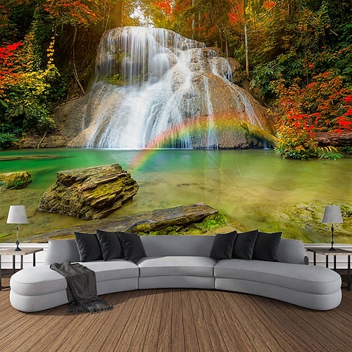 

Otoño bosque cascada tapiz colgante pared arte gran tapiz mural decoración fotografía telón de fondo manta cortina hogar dormitorio sala de estar decoración