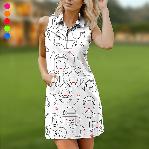 

Femme Robe de tennis robe de golf Respirable Séchage rapide Evacuation de l'humidité Sans Manches Robes Tenue de tennis Zippé Imprimé Eté Tennis Le golf Pickleball