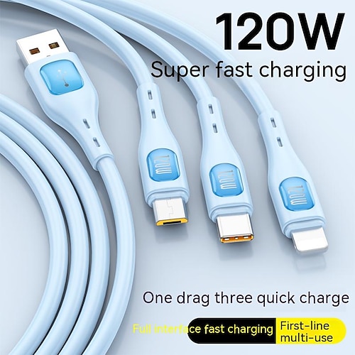 

3 In 1 Design For Mac 120W USB C Multi Fast Charging Cable 3in1 Multiple Phone Charger Cable USB C Multi Cable With Type C/Micro USB/IP For Samsung S23 S22 S21 For IPhone 14 13 12 11 X XS 8 7 Pad