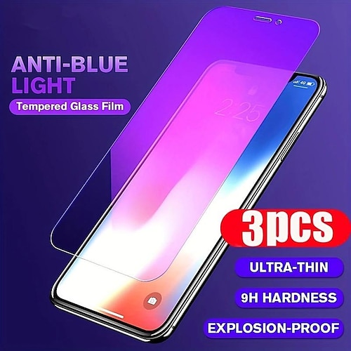 

3 pcs écran Protection Pour Apple iPhone 14 Pro Max Plus 13 12 11 Mini X XR XS 8 7 Verre Trempé Dureté 9H Anti bulles Anti-Traces de Doigts Anti Lumière Bleue Compatible 3D Touch