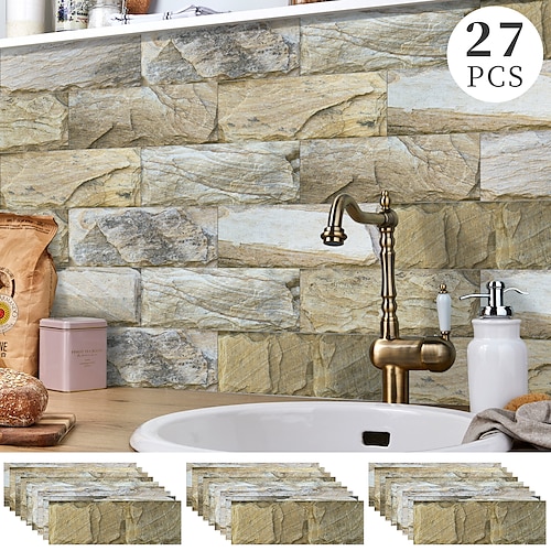 

9 piezas 27 piezas patrón de madera retro pelar y pegar autoadhesivo etiqueta de la pared cocina backsplash impermeable baño decoración autoadhesivo vintage azulejos calcomanías decoración de la