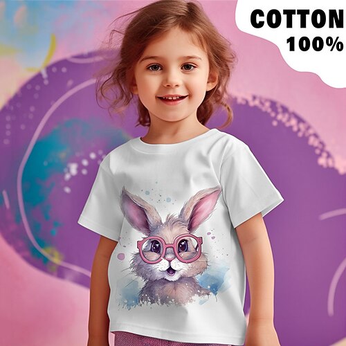 

Mädchen T-Shirt Kurzarm T-Shirt Graphic Karikatur Hase 3D-Druck Aktiv Modisch Kuschelig 100% Baumwolle Outdoor Casual Täglich kinderkleidung Rundhalsausschnitt 3-12 Jahre 3D-gedruckte Grafik Regular