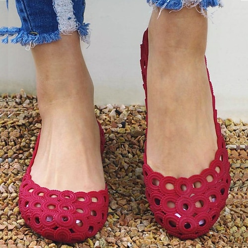 

Mulheres Sandálias Rasos Chinelos Sapatos Confortáveis Sapatos Geléias Diário Sem Salto Ponta Redonda Moda Estilo bonito Casual PVC Mocassim Côr Sólida Recortar Preto Rosa Vermelho