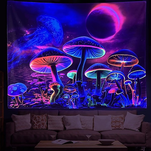 

lumière noire tapisserie uv réactif trippy méduse brumeux champignon nature paysage suspendu tapisserie mur art mural pour salon chambre