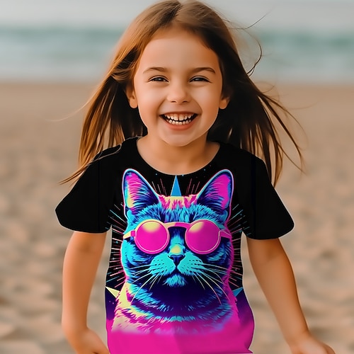 

Fille T-shirt Manche Courte T-shirt Tee-shirts Graphic Animal Chat 3D effet Actif Mode Le style mignon Polyester Extérieur Casual du quotidien Enfants Col ras du cou 3-12 ans Graphique imprimé en 3D