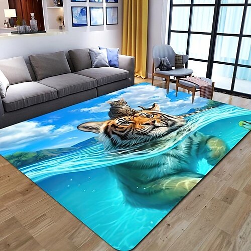 

Alfombrilla de suelo de gato tigre, alfombra de área de animales salvajes realista, alfombra antideslizante para interiores para el hogar, dormitorio, decoración para sala de estar