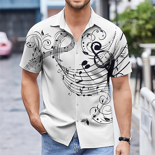 

Homme Chemise Chemise Lin Imprimés Photos Musique Remarques Col rabattu Blanche Rose Claire Vin Bleu Violet Extérieur Plein Air Manches courtes Imprimer Vêtement Tenue Lin Mode Design Décontractées