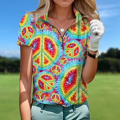 

Femme T-shirt POLO Chemise de golf Respirable Séchage rapide Evacuation de l'humidité Manche Courte Vêtements de golf Top Standard Zippé Tie Dye Eté Tennis Le golf Pickleball