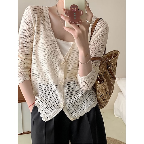 

Gilet Cardigan Maille Femme A côtes Tricoter Ouvert Bouton Couleur unie Col V mode Décontractées du quotidien Rendez-vous manche longue Eté Automne Noir Blanche Taille unique