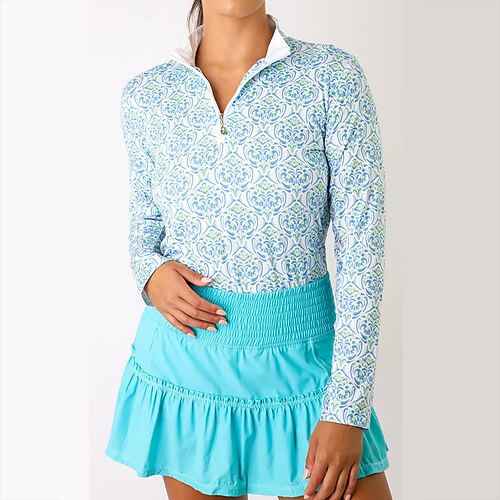 

Femme T-shirt POLO Chemise de golf Respirable Séchage rapide Evacuation de l'humidité manche longue Vêtements de golf Top Standard Zippé Col Montant Imprimé Printemps Automne Tennis Le golf Pickleball