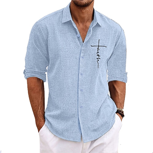  Herr Kors Skjorta Knapp upp skjorta Långärmad Mode Streetwear Designer Utomhus Ledigt Dagligen Sommar Vår Höst Nedvikt Mönster Svart Vit Rodnande Rosa Blå Grön
