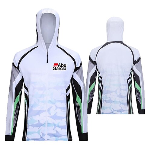 

Camisa de pesca para hombre con capucha al aire libre protección uv transpirable impermeable cremallera superior verano primavera invierno pesca blanco gráfico de pesca