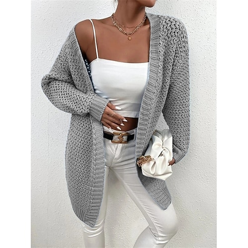 

Women's Cardigan Sweater Jumper Chunky Knit Hole Solid Color Open Front Stylish Casual Outdoor Daily Summer Fall Black Red S M L