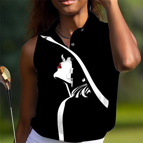 

Damen poloshirt Golfhemd Geknöpftes Poloshirt Atmungsaktiv Schnelltrocknend Feuchtigkeitsableitung Ärmellos Golfbekleidung Golfkleidung Regular Fit Bedruckt Sommer Tennis Golfspiel Pickleball