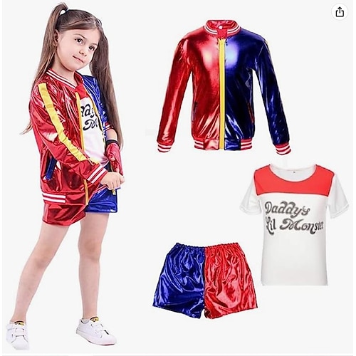 

Superhéros Harley Quinn Suicide Squad Costume de Cosplay Tenue Fille Cosplay de Film Cosplay Halloween Rouge Manteau Pantalon Tee-shirt Halloween Mascarade Polyester