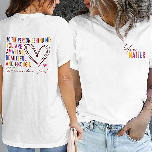 

Mujer Camiseta Negro Blanco Verde Claro Corazón Letra Estampado Manga Corta Enamorado Fin de semana Básico Escote Redondo Regular Pintura S