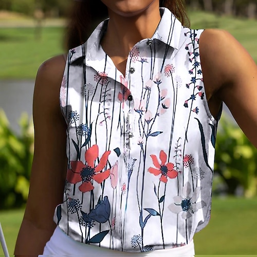 

Mujer Camisas de polo Camiseta de golf Polo con botones Transpirable Secado rápido Dispersor de humedad Sin Mangas Ropa de golf ropa de golf Ajuste regular Floral Verano Tenis Golf pepinillo