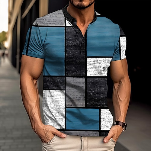 

Homens Camisa Henley Gráfico Bloco de cor Henley Roupa Impressão 3D Ao ar livre Diário Manga Curta Botão para baixo Imprimir Moda Designer Confortável