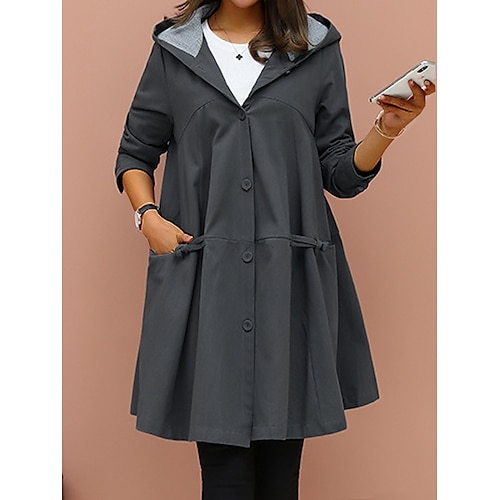 

Women's Trench Coat Street Daily Wear Vacation Fall Winter Regular Coat Loose Fit Windproof Breathable Stylish Sporty Chic & Modern Jacket Long Sleeve Pure Color with Pockets Black Camel Brown
