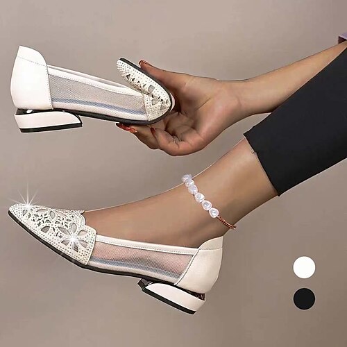 

Femme Ballerines Chaussures habillées Sandales à talons Mariage Soirée du quotidien Eté Strass Talon bloc Bout pointu Elégant Décontractées Minimalisme Faux suède Maille Mocassins Couleur unie