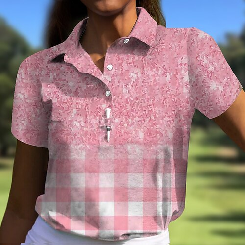 

Damen poloshirt Golfhemd Geknöpftes Poloshirt Atmungsaktiv Schnelltrocknend Feuchtigkeitsableitung Kurzarm Golfbekleidung Golfkleidung Regular Fit Plaid Sommer Tennis Golfspiel Pickleball