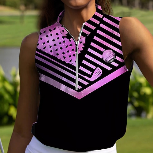 

Mujer Camisas de polo Camiseta de golf Transpirable Secado rápido Dispersor de humedad Sin Mangas Ropa de golf ropa de golf Ajuste regular Cremallera Cuello alto Impreso Verano Tenis Golf pepinillo