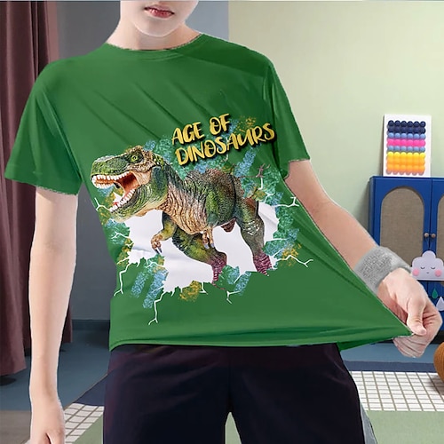 

Boys T shirt Short Sleeve T shirt Tee Graphic Letter Dinosaur 3D Print Active Sports Fashion Polyester Outdoor Casual Daily Kids Crewneck 3-12 Years 3D Printed Graphic Regular Fit Shirt