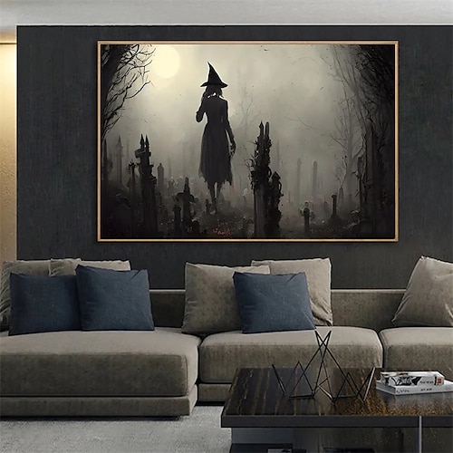 

Halloween-Wandkunst auf Leinwand, Hexe, Besen reitend, Fledermäuse, Vollmond, Drucke und Poster, Bilder, dekorative Stoffmalerei für Wohnzimmer, Bilder ohne Rahmen