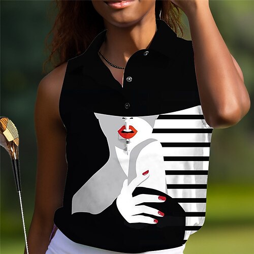 

Damen poloshirt Golfhemd Geknöpftes Poloshirt Atmungsaktiv Schnelltrocknend Feuchtigkeitsableitung Ärmellos Golfbekleidung Golfkleidung Regular Fit Bedruckt Sommer Tennis Golfspiel Pickleball