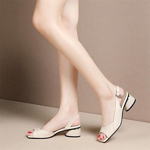 

Femme Sandales Chaussures de confort du quotidien Talon Bottier Bout ouvert Mode Minimalisme Cuir Lanière de cheville Couleur unie Plaid Amande Vert