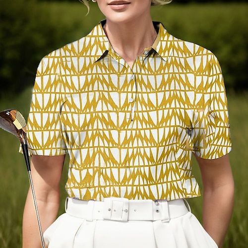 

Mujer Camisas de polo Camiseta de golf Polo con botones Transpirable Secado rápido Dispersor de humedad Manga Corta Ropa de golf ropa de golf Ajuste regular Geométrico Verano Tenis Golf pepinillo